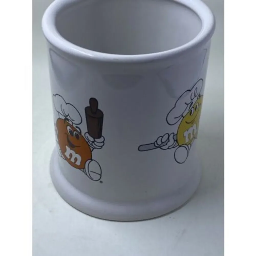 M&M’s Chef Ceramic Utensil Holder White Kitchen Canister Vintage Candy Decor